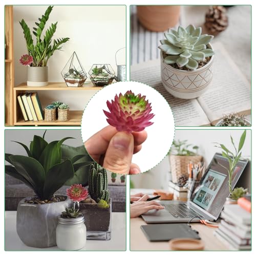 PATIKIL Mini Artificial Succulents, 2 Pack Unpotted Faux Succulent Picks Fake Succulent Plants for Home Landscape Decoration, Burgundy Green - color: Burgundy,green
