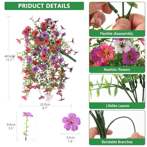 INQCMY 2Pcs Artificial Fake Hanging Flowers for Outdoors UV Resistant Artificial Plants for Spring Summer Decor Look Real Faux Flowers for Outside Home Planter Porch Patio Decor - color: Rose Purple White