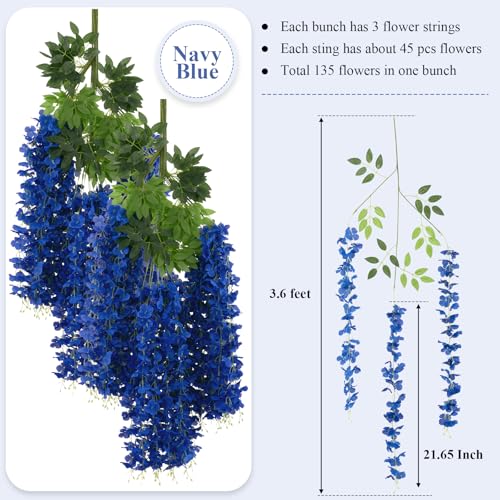 U'Artlines 24 Pack (Total 86.4 Feet) Artificial Fake Wisteria Vine Rattan Hanging Garland Silk Flowers String Home Party Wedding Decor (24, Navy Blue) - color: Navy Blue