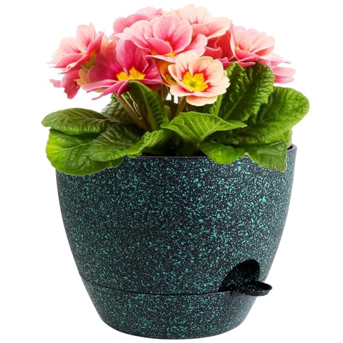 Meowell 12 inch Large Self Watering Pots for Indoor Outdoor Plants, Flower Plant Pots with Mesh Drainage Holes for Garden House Plants, Plastic Planters for Home, Black with Green Speckles - color: Black With Green Speckles, size: 12inch B