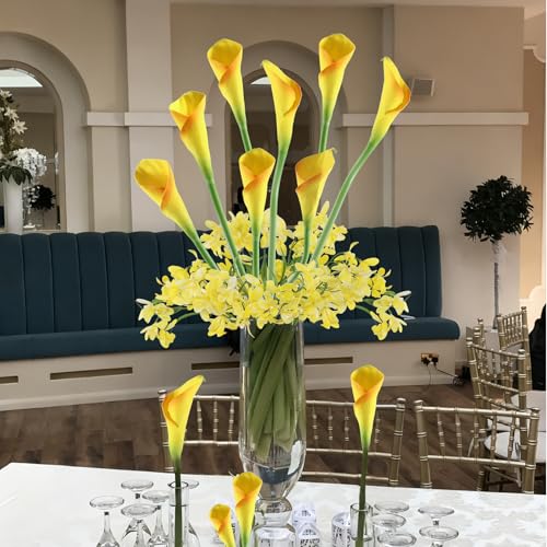 12pcs Fake Orchid Flowers Branches, 21.7in Artificial Cymbidium Flower Stems for Table Centerpiece Wedding Vase Arrangements Office Home Decor (Yellow)