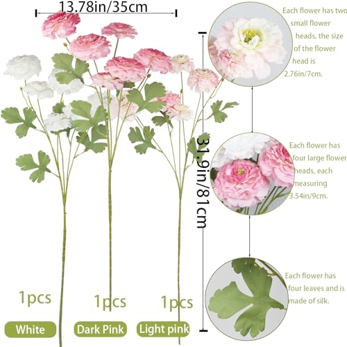 3 Pcs Artificial Flowers Spring Summer Pink Zinnia Silk Flowers with Long Stems Zinnia Elegans Artificial Flowers for Outdoors Floral Arrangements Table Centerpieces Wedding Party Home Decor - color: Pink