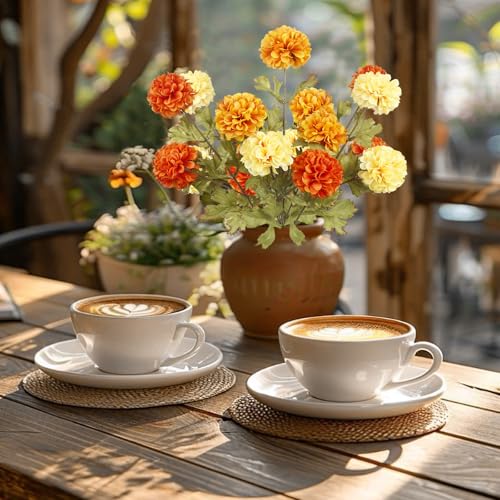 CISDUEO 3 Pcs Artificial Marigold Flowers Artificial Chrysanthemums Ball Flower Orange Silk Mums Flowers Spring Branches for Home Decor Floral Arrangement Table Centerpiece