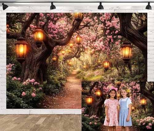 Pink Spring Enchanted Forest Backdrop, Cherry Blossom Road Fairy Tale Wonderland Garden Photography Background for Kids Girls, Baby Shower Birthday Party Decoration Cake Table Photo Booth Props 5X3FT - color: Pink, size: 5X3FT