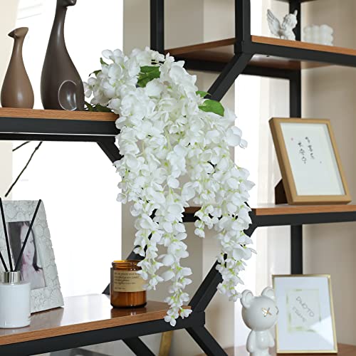 Dailisen 3 Strands 40'' Silk White Wisteria Artificial Flowers, Fake Wisteria Floral Hanging Plant Garland, for Home Decor, Party, Floor Vase, Balcony, Wedding Arrangement Decoration (White) - color: White