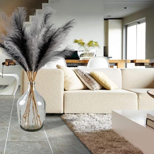 12 Pcs Black and Gray Faux Pampas Grass Decor 38"/3.1FT Tall Fake Pompas Floral Large Artificial Pompous Grass Branches Plants for Floor Vase Filler Home Boho Decoration - color: Black&gray