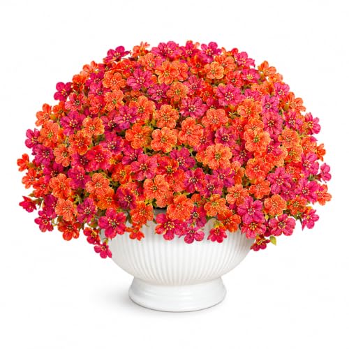Artificial Flowers for Outdoors UV Resistant, 12 Bundles Realistic Faux Daisy with Eucalyptus Leaves Fake Plants for Porch Patio Planter Garden Decoration (Brown Orange) - color: Brown Orange