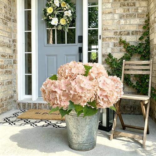 Beige Neutral Real Touch Hydrangea Artificial Flowers, Faux Hydrangea Flowers, Latex Faux Hydrangea Artificial Flowers for Vase, Front Porch Wedding Home Decor, Spring Fall Centerpiece, 3 Pcs - color: Beige, size: 3pcs