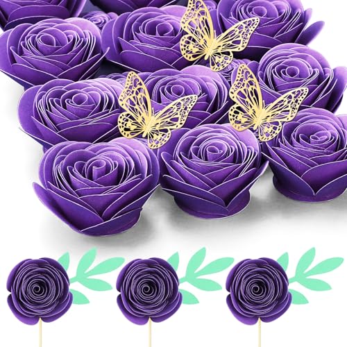Mverse 3D Small Rose Paper Flowers Halloween Decoration, Decor Custom Wreath, Shadow Box Frame, Handmade Mini Crafts DIY Gift (18 Pieces, Dark Purple) - color: 21- Dark Purple