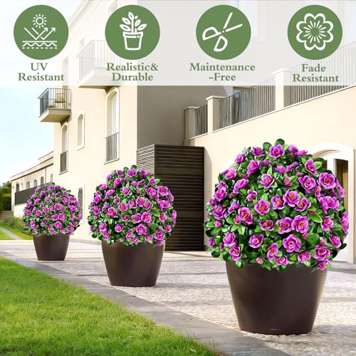 Waipfaru 2 Pack Artificial Flowers Topiary Ball Trees for Outdoors, 24" Fake Bushes Plants, UV Resistant Faux Shrubs with Ground Spike for Front Porch Planters Patio Garden Yard Decor(Fuchsia) - color: Fuchsia
