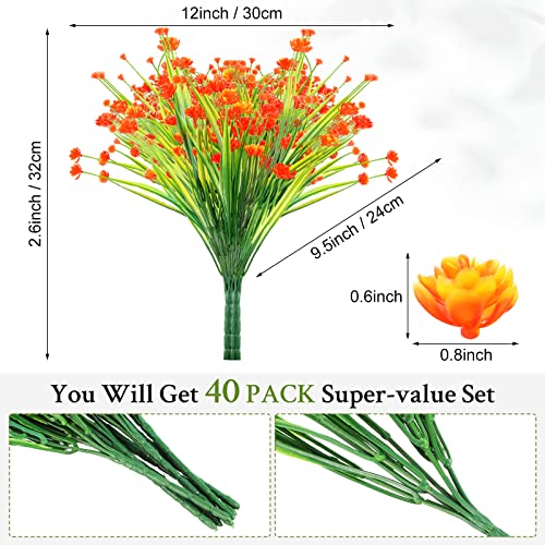 Hoteam 40 Bundles Outdoor Artificial Flowers Plants UV Resistant Outside Fake Flowers Plastic Plants Outdoor Spring Summer Seasons Decoration Shrubs Garden Porch (Orange) - color: Red