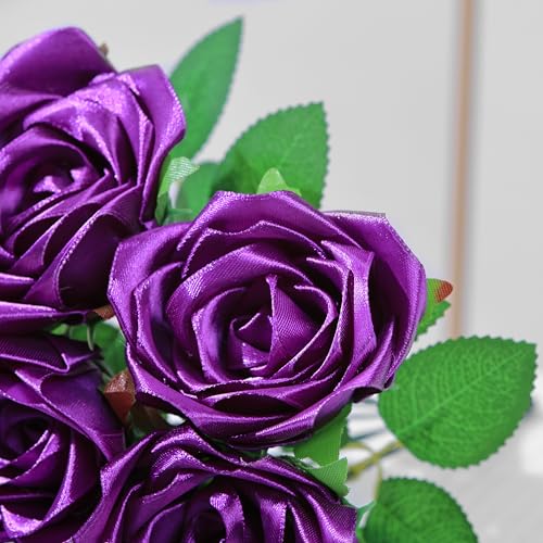 100 Pcs Premade Satin Ribbon Rose Petals Half-Finished DIY Everlasting Rose Making Kit: 100 Pcs Pre-Cut Satin Petals for Handmade Forever Flowers, Wedding & Anniversary Bouquets - color: 100 Pcs Dark Purple