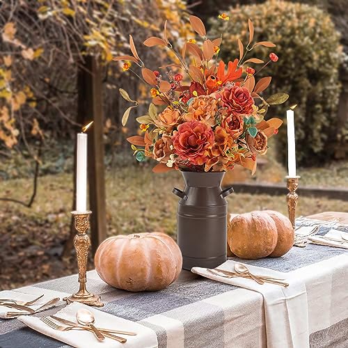 Krissing Artificial Fall Flowers with Metal Pot Faux Autumn Hydrangea Silk Flowers Bouquets with Fall Floral Stems Fall Flowers Arrangements for Table Centerpieces Vase Mantle Home Fall Decor - color: Fall