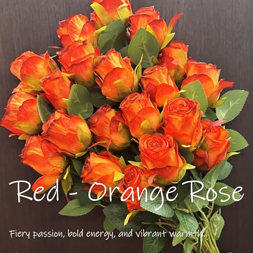 Artificial Roses 10 Pcs - Lifelike Single Stem Fake Roses with Natural Petal Texture,Fade-Resistant Silk Flowers for Wedding Decor,Home Vase Arrangements,Party Centerpieces(10, Red - Orange) - color: Red - Orange