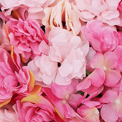 6 Pcs Artificial Flower Wall Panels 60x40cm 3D Flower Background for Wall, Wedding Flower Decorations Wall Silk Rose Panels for Photo Areas, Stage Background Wall(Dahlia + Rose Red Rose) - color: Dark Pink + Light Pink
