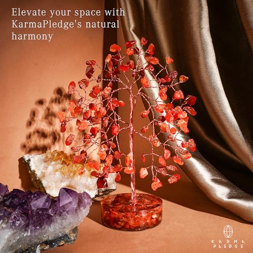 Carnelian Crystal Tree of Life Birthday Gifts for Women, Men, Friends, Handmade Chakra Healing Crystals Tree for Home Office Decor, Positivity, Good Luck, Money, Unique Gifts for Her Mom, Sister, Dad - color: Orgone Base Carnelian Crystal Tree