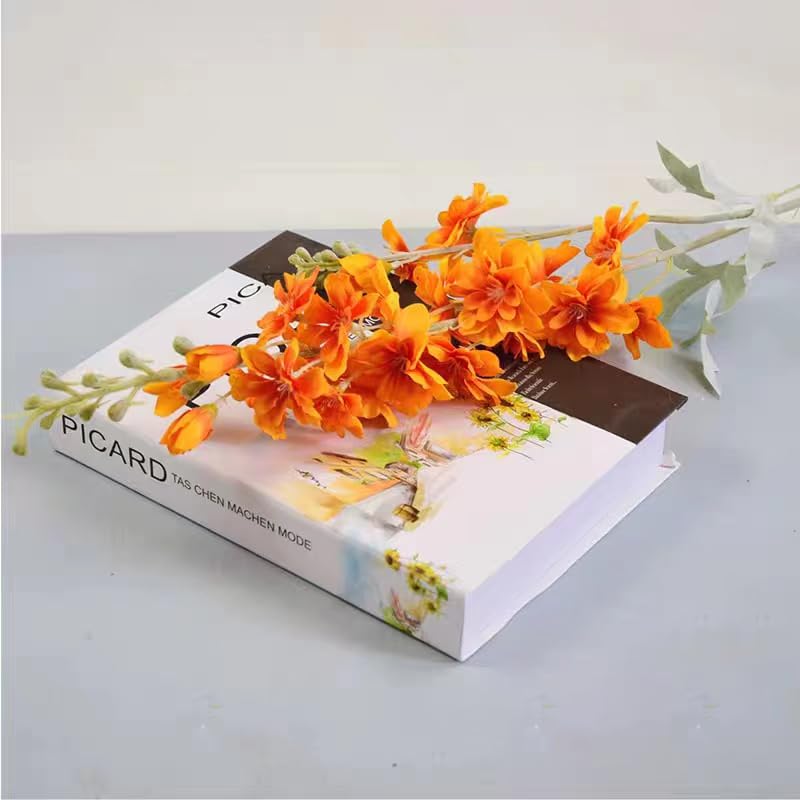 FERIAL Fall Artificial Delphinium Flowers Orange Silk Larkspur Faux Snapdragon Long Stem Fake Plant Spray Arrangement for Home Garden Wedding Arrangement Table Vase Decor (Orange) - color: Orang