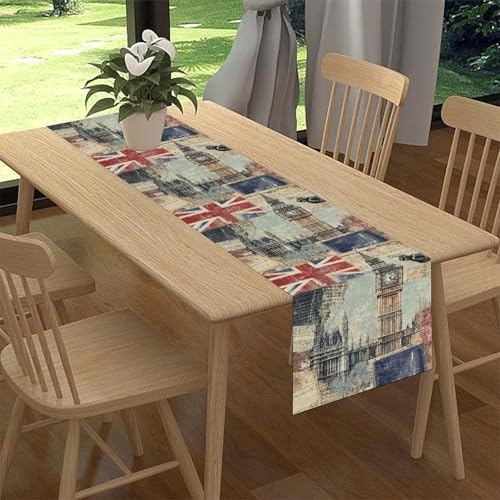 British Table Runner, Seasonal Vintage Buildings England London Culture Element Coffee Table Center Decor for Home Kitchen Dining Patio Holiday Party Table Decorations 13x36 inches - color: Tr-england07, size: 13x36" Table Runner