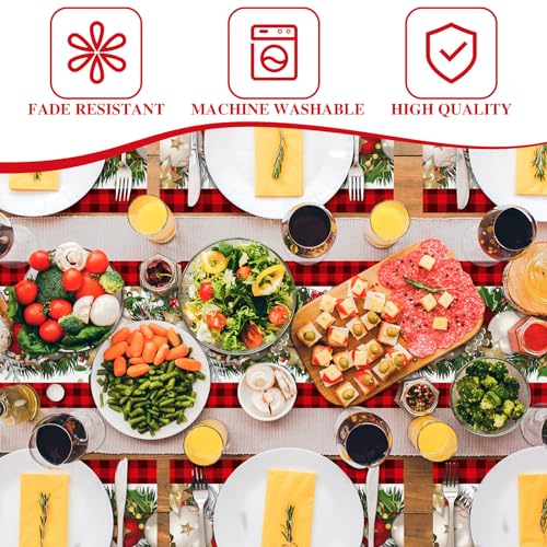 VitalCozy 7 Pcs Christmas Table Runner and Placemat Set 72 x 13 Inch Buffalo Plaid Runner Xmas Poinsettia Table Mat for Holiday Kitchen Dining Decoration(Plaid,Red Black) - style: Plaid