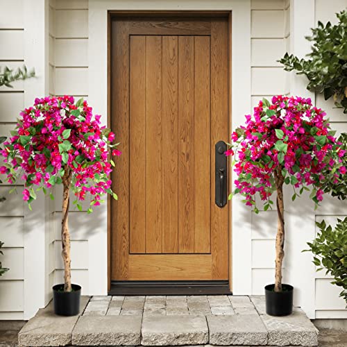 BestComfort 4.5 FT Artificial Azalea Tree, Faux Floral Plant with Cement Pot, 312 Flowers, 624 Leaves, Free Maintenance, Indoor Outdoor Realistic Potted Plant for Office Home - color: Azalea 4.5ft