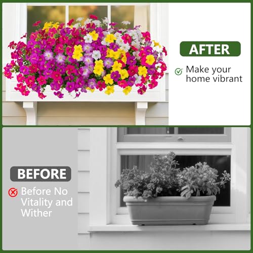 INQCMY Artificial Fake Flowers for Outdoors Decoration,12 Bundles Silk Colorful Morning Glory with Eucalyptus UV Resistant Look Real Faux Flowers for Planter Door Garden Porch Patio Balcony Yard - color: 2 Mixed Color(2 Light Orchid,2 Deep Orchid,2 Violet