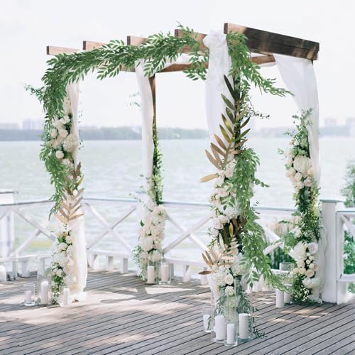 RECUTMS Fake Willow Leaves Vine 6.5ft Artificial Hanging Greenery Garland | Fake Silk Leaf, Faux Twig Rattan Wreath, For Home Wedding Birthday Party Decor, Christmas & Anniversary, Indoor Outdoor - color: Green