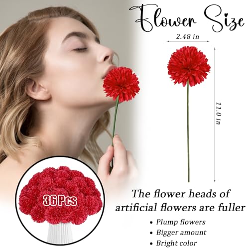 36 Pcs Artificial Chrysanthemums Flowers Red Flowers Fake Mums Silk Flowers for Spring Home Decor Christmas Floral Arrangement Halloween Table Centerpiece - color: Red