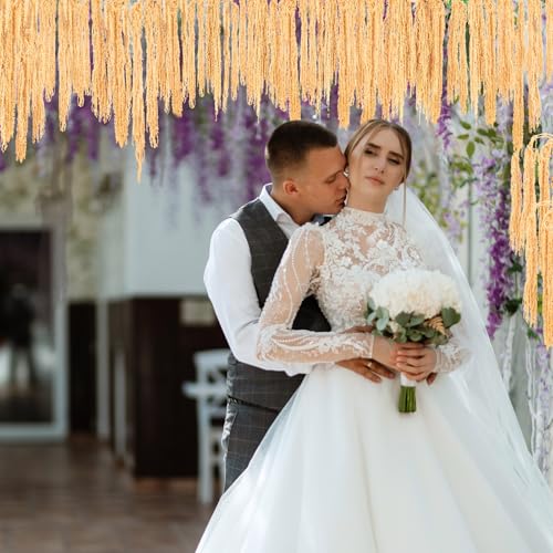 Suncalla 12 Pcs Champagne Spring Natural Dried Amaranthus Hanging Flowers Amaranthus Artificial Flowers for Wedding Arch Bouquet Floral Garland Wall Home Decoration (23 Inch) - color: Champagne