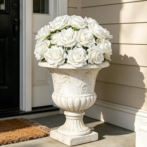INXUGAO Artificial Flowers Fake Roses, 10 Pcs 28" Long Stem Silk White Roses for Outdoor Indoor, Realistic Faux Flowers for Tall Planter Vase Porch Patio Decor - color: Rose-white 10 Pcs