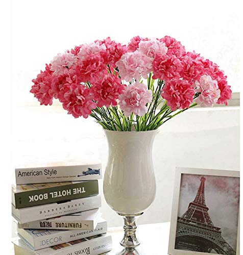 10 Bunches Bouquet of Artificial Silk Flower Carnations,Single Flower Head 20inch Bouquet and Green Leaf for Home Party,Home Decoration Bridal Wedding Holding Flowers Decoration (Pink) - color: Pink