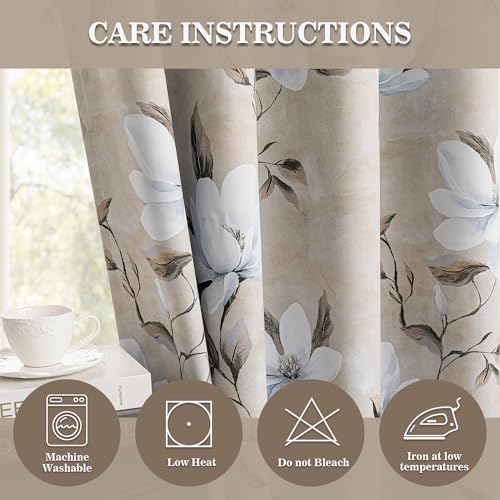 MYSKY HOME Floral Boho Blackout Curtains 54 Inch Length 2 Panels Set Black Out Thermal Insulated Room Darkening Printed Flower Grommet Window Drapes Bedroom Living Room, Pack-2, 52"W Each Panel, Khaki - color: Khaki, size: 52"W x 54"L (Pack of 2)