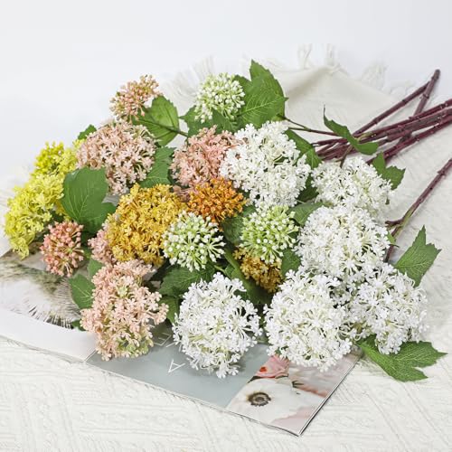 Faux Hydrangea Flowers 24" Yellow Artificial Hydrangea Spray with 3 Flower Heads, 5 Per Bag.Faux Hydrangeas Plastic Flowers Fake Hydrangeas for Indoor Outdoor Wedding Table Centerpieces Decor - color: Yellow #5