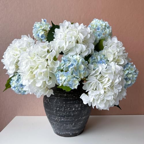 YalzoneMet Artificial Snowball Viburnum 4 Pcs 26.8 in Graduated Blue Small Hydrangea 2 Head Natural Lifelike Real Touch Faux Latex Long Stem Vibernum Flower for Home Decoration Outdoor Wedding Deco - color: Blue