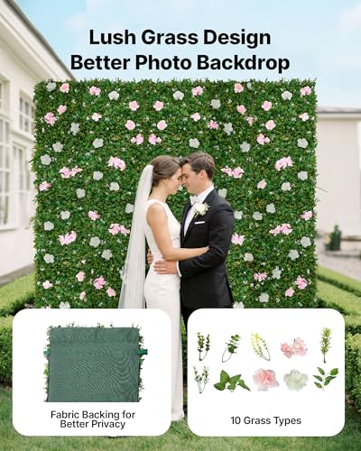 VEVOR Artificial Luxury‌ Flower Wall Backdrop, 2 PCS, Each Panel 2 x 8 ft, Gorgeous 3D Silk Floral Backdrop Pet Friendly, Easy Installation Flower Wall Panel for Wedding, Event, Party,Mixed Leaf - color: Mixed Leaf, size: 2×8 FT 2P