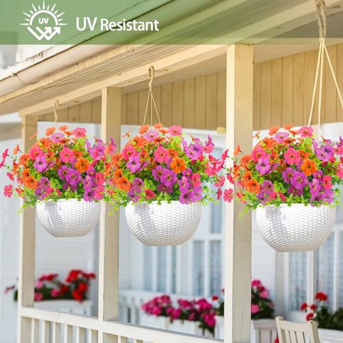 ATTGREAT Artificial Spring Flowers for Outdoors Faux Plants UV Resistant Realistic Fake Flowers Outside for Garden Planter Porch Home Decor, 12 Bundles (Multicolor) - color: 3 Multicolor, size: 12Pcs