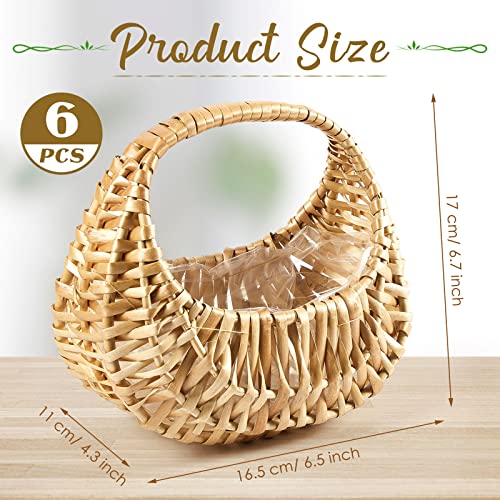 Taiyin 6 Pack Rattan Flower Girl Basket Half Moon Straw Wicker Basket with Handle 6.7" x 6.5" x 4.3" Ideal for Wedding Flower Girl, Picnic, Garden Storage and Home Decor (Nature) - color: Nature