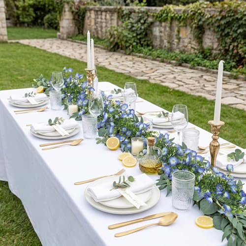 2 Pack Artificial Petunias Flowers Vine Garlands for Outdoor, 6FT Blue Morning Glory Fake Eucalyptus Hanging Flowers Plants for Home Garden Wall Wedding Decor(Blue) - color: Blue