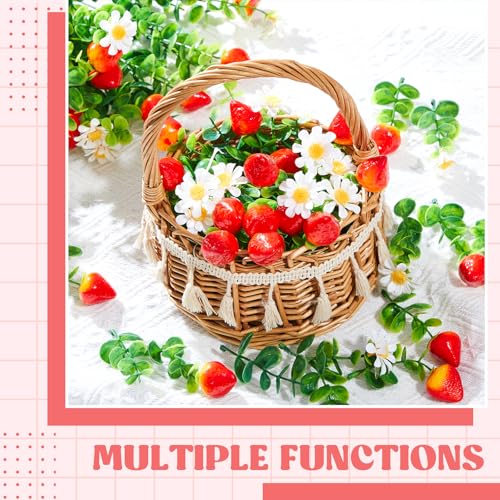 10 Pack Artificial Strawberry Branches Decoration Fake Strawberry Stems with Green Leaves and Daisies for Farmhouse Home Wedding Birthday Table Centerpiece & Party Arrangement - style: Strawberry