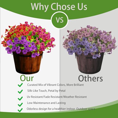 Outdoor Fake Flowers UV Resistant, No Fade and Weatherproof Silk Outdoor Artificial Flowers for Spring Porch Garden Patio Window Box,Big Savings on Money & time,10 Bundles （Red Purple Rosy） - color: 4red+3rosy+3purple