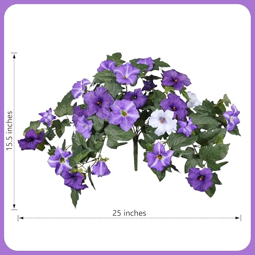 HyeFlora Artificial Flowers for Outdoors 2PCS Faux Petunias Silk Fake Flowers for Outside Planter UV Resistant Realistic Home Garden Porch Decor (Purple) - color: Purple