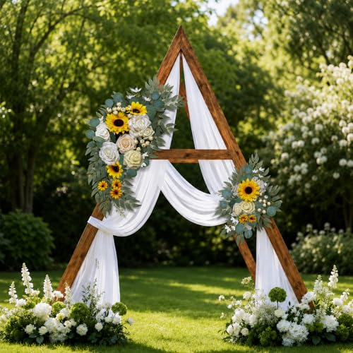 AitnWoy Artificial Wedding Arch Flowers Kit 2 PCS Dust Rose Flowers Silk Peony Floral Swag Welcome Sign for Wedding Ceremony Party Home Garland Decor - color: Sunflower Yellow, size: 28" + 11"