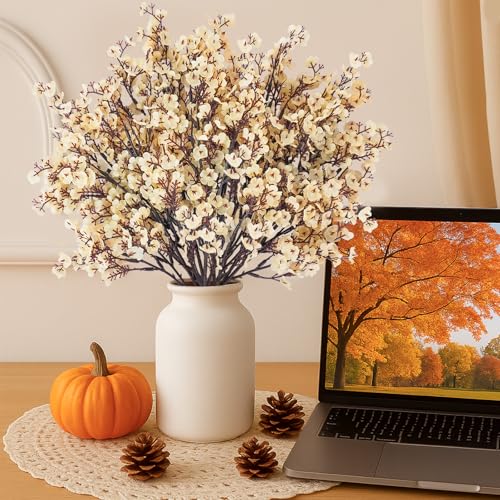Uieke 30 Pcs Artificial Flowers Baby Breath Faux Champagne Artificial Gypsophila Bouquet Fake Silk Flowers Real Touch for Home Office Kitchen Wedding Wall DIY Room Farmhouse Décor - color: Champagne, size: 30PCS