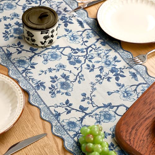 HunnmingRe 71x12 Inch Chinoiserie Table Runner Blue and White Floral Table Runner Vintage Chinoiserie Decor Summer Outdoor Tablecloth Decorative Dinner Tablecloth for Home Dining Kitchen Party Decor - color: Blue