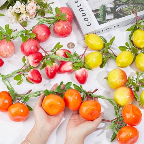PH PandaHall 5 Styles Fruits Artificial Fake Hanging Banner Lemon Pomegranate Apple Orange Strawberry Garland Plant Decor for Wedding Backdrop Thanksgiving Day Christmas Party Sukkot Decoration