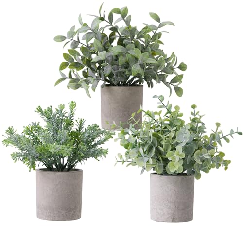 3 Pack Small Potted Fake Plants Artificial Eucalyptus Realistic Bonsai Perfect for Home Office Desk Bookshelf Countertop Church Table Decor Boho Ornaments - color: Green