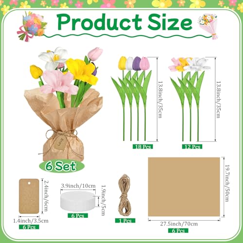 Cinrobiye 6 Set DIY Tulip Bouquet Kit, Artificial Flower Arrangement Craft Set, Wedding Centerpieces, Bridal Shower Table Decor, Party Decorations and Spring Event Floral Display - color: green