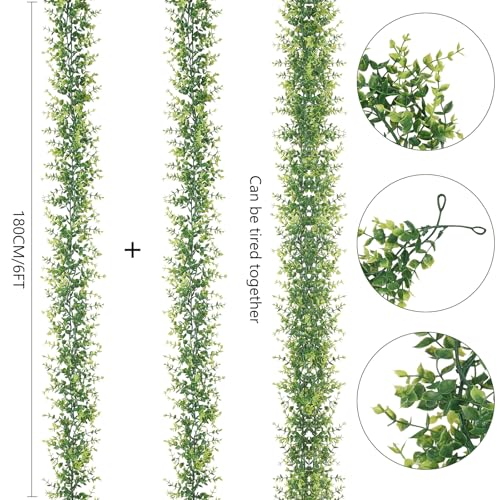 CQURE 4Pcs Faux Eucalyptus Garland, Artificial Eucalyptus Leaves Hanging Vines Table Greenery Garland for Wedding Backdrop Arch Wall Table Party Indoor Outdoor Decor - size: 4 Pack