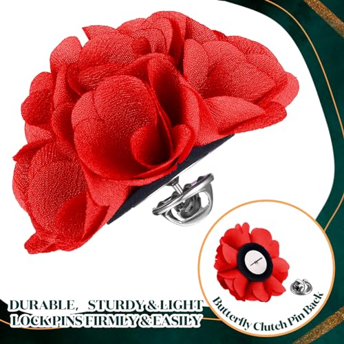 16 Pcs Lapel Flowers for Men Suits Flower Lapel Pins for Men Brooch Pins Handmade Satin Boutonniere - color: Red, size: Noble