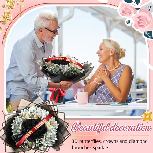 XunYee Bouquet Kit 20 Sheet Flower Wrapping Paper 100 Pcs Bamboo Skewers Floral Foam Blocks for Anniversary Birthday Gift Graduation Mother's Day(Transparent Black) - color: Transparent Black