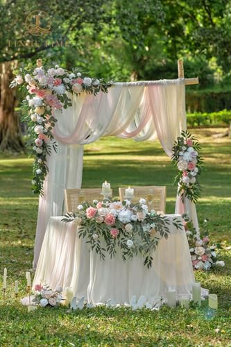 TINGE TIME Artificial Sweetheart Flower Swag with Table Cloth and Table Runner, Pack of 3 Floral Arrangement for Wedding Sweetheart Table Centerpiece Decoration (Dusty Rose & Champange) - color: Dusty Rose & Champange